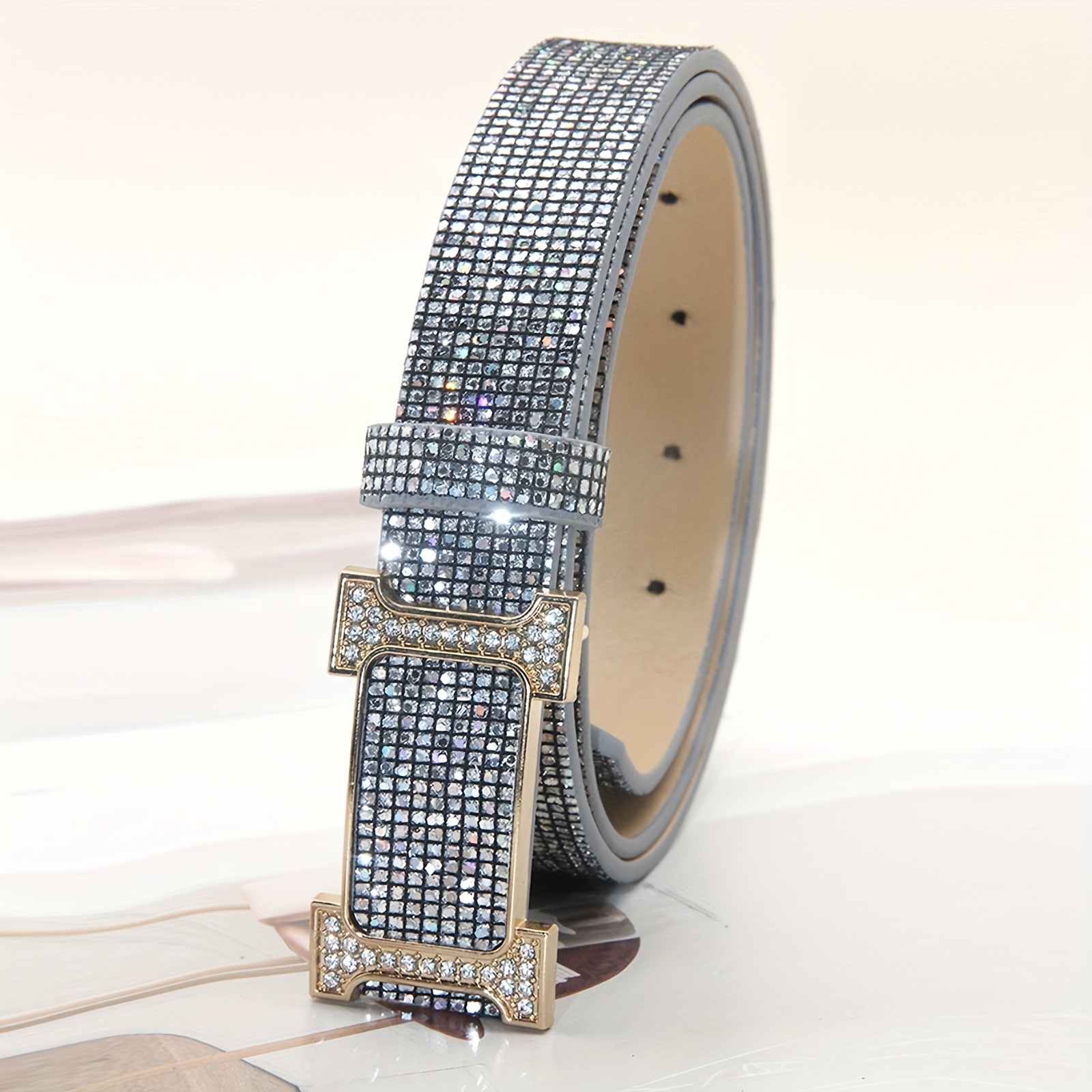 Women's Rhinestone PU Belt Glamorous Waist Cinch for Jeans & Pants